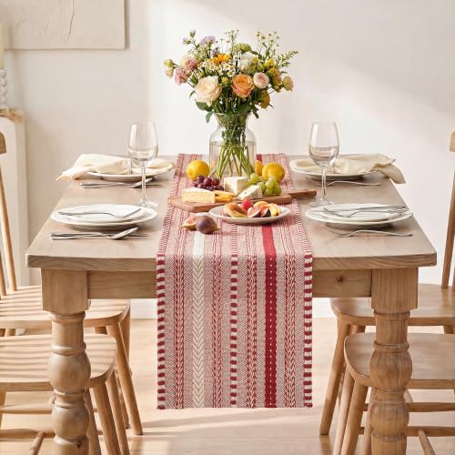 Artoid Mode Xmas Red Farmhouse Stripe Braided Table Runner 12x72 Inch - color: Christmas Red, size: 12" x 72", Table Runner