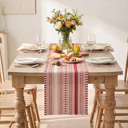 Artoid Mode Xmas Red Farmhouse Stripe Braided Table Runner 12x72 Inch - color: Christmas Red, size: 12" x 72", Table Runner