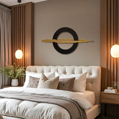 ARTEPERA 3D Metal Wall Art Black Gold Geometric Sculpture Decor 39x19