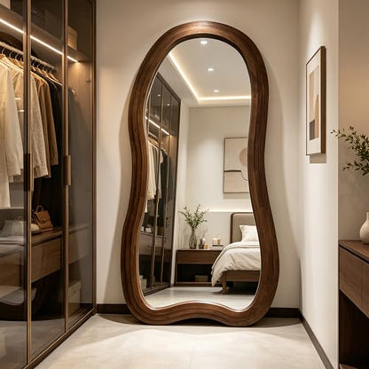71"x33.5" Irregular Full Length Mirror with 3-Layer Wood Frame - color: Walnut, size: 71"L x 33.5"W