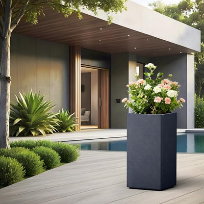 Kante Large Column Square Charcoal Concrete Planter 27.6" H, Outdoor - color: Charcoal, size: 27.6" H