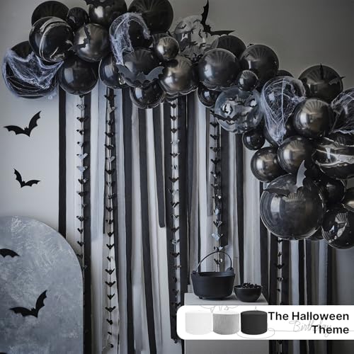 PartyWoo Black Crepe Paper Streamers 4pcs 328 FT Black Streamers - color: Black-9106