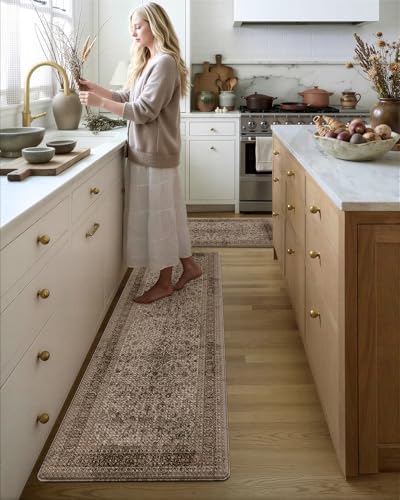 LUMI Kitchen Floor Mats Cushioned Anti Fatigue Set of 2,17"x30"+17"x59" - color: Brown & Olive, size: 59"L x 17"W x 0.4"Th + 30"L x 17"W x 0.4"Th