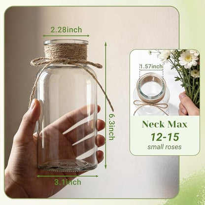 Mason Jar Glass Vases 6 Pack, Clear Flower Vase for Centerpieces - color: Transparent