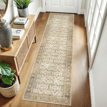 SIILOOM 2x8 Washable Runner Rug, Non Slip Soft Area Rug for Hallway Kitchen - color: Beige/Brown, size: 2' x 8' (Runner)
