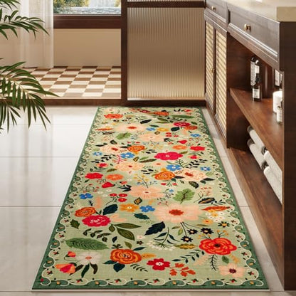 Rugcomf Runner Rug 2x5 Washable, Green - color: Green, size: 2' x 5' (Rectangular)