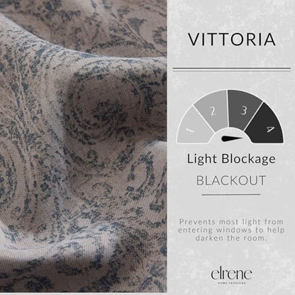 Threadmade Vittoria Paisley Printed Blackout Curtain Panel, Gray - 52" W x 95" L - color: Grey, size: 52"W x 95"L (Pack of 1)