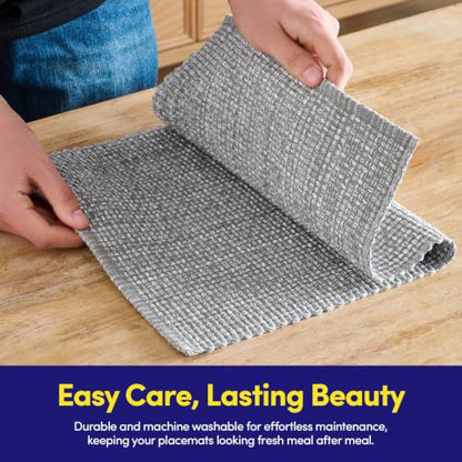 Sweet Home Collection 100% Cotton Placemats for Dining Room Rectangle Two Tone Woven Fabric 13" x 19" Soft Durable Table Mat Set, Set of 4, Gray - color: Gray, size: Rectangle 13" x 19"