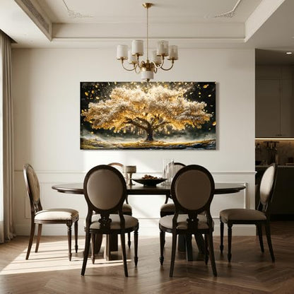 crmotu Modern Oversized Wall Art, Golden Tree Landscape Pictures 29"x57" - color: Gold and Ivory, size: 57"L x 29"W