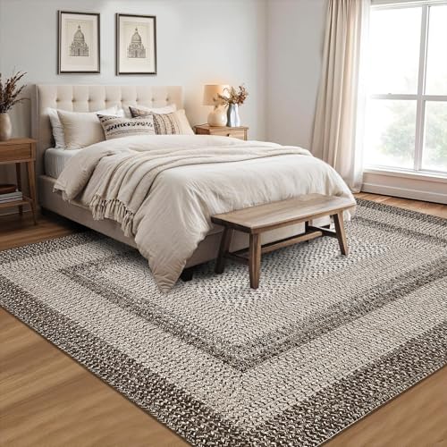 RUGSREAL 8x10 Washable Area Rug for Living Room with Rubber Backing - color: Mocha, size: 8' x 10' (Rectangular)