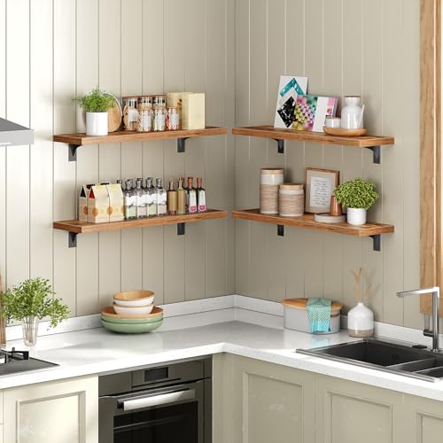 HOOBRO Floating Shelves for Wall, 23.6" Wall Mounted Shelves Set of 2 - color: Rustic Brown + Black, size: 23.6 Inches