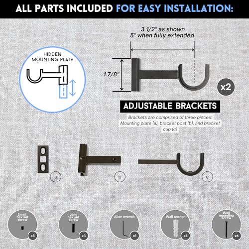 BlastHome® Luxury Adjustable Curtain Rod Brackets, Brushed Dark Brown - color: Brushed Dark Brown