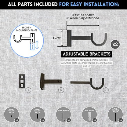 BlastHome® Luxury Adjustable Curtain Rod Brackets, Brushed Dark Brown - color: Brushed Dark Brown