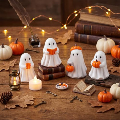 Leinuosen 4 Pcs Halloween Ghost Figurines Table Decor Ghost Drink Pumpkin - style: Pumpkin