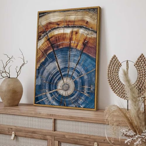 BingruiArt Faux Wood Tree Ring 02 Canvas Wall Art 16x24 Framed - color: Tree Ring - 02, size: 24"L x 16"W