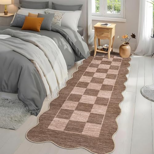 Garvee 2x6 Runner Rug Kitchen Rugs Non Slip Washable Rug, Brown - color: Scalloped - Brown, size: 2' x 6' (Runner)