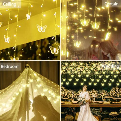 Butterfly Curtain Fairy Lights USB Plug in,120 LED 8 Modes 20FT Firefly Twinkle Icicle String Lights with Remote Timer Waterproof Copper Wire for Bedroom Patio Christmas Wedding Party Dorm(Warm White) - color: Warm White