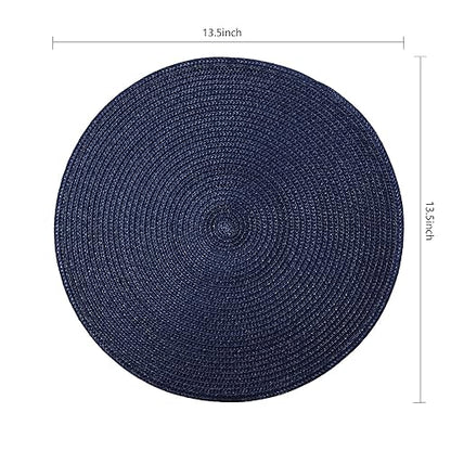 Round Placemats, Crossweave Heat Resistant Woven Round Place Mats Diameter 13.5 inch for Kitchen Table Set of 6 (Nautical Blue) - color: Nautical Blue