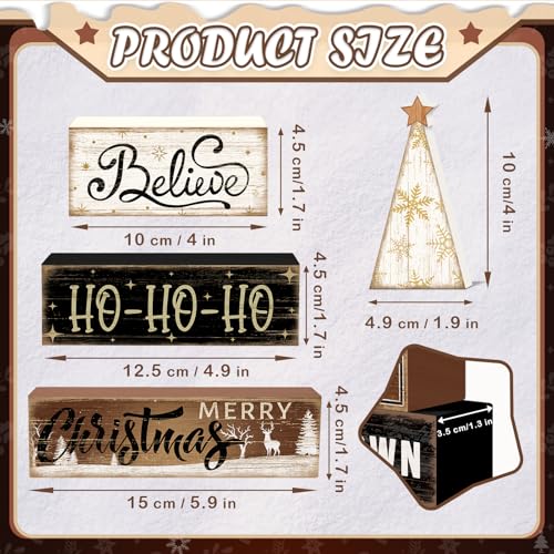 Britimes Christmas Tiered Tray Decor Set, 4 Pack, Wooden Sign, Reindeer - style: Christmas Tree Star