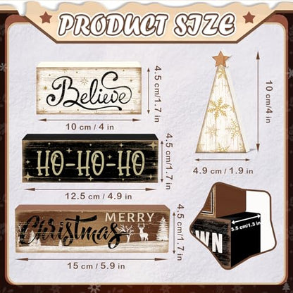 Britimes Christmas Tiered Tray Decor Set, 4 Pack, Wooden Sign, Reindeer - style: Christmas Tree Star