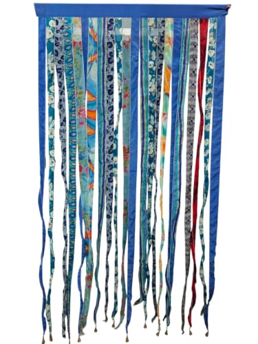Mango Gifts Old Silk Sari Ribbon Doorway Curtain Hippie Bohemian Room Divider Light-Filtering Boho Curtains Rod Pocket Window Drape for Livingroom Bedroom 85 x 45 Inch (Blue) - color: Blue