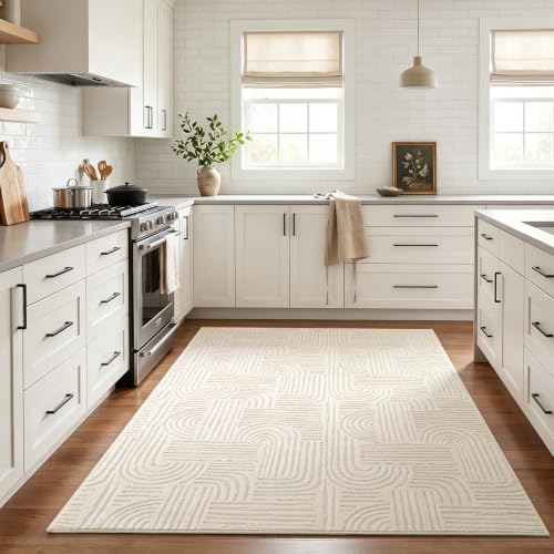 Etwel 4x6 Beige Modern Geometric Textured High-Low Pile Washable Area Rug - color: Neutral Beige, size: 4' x 6'