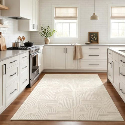 Etwel 4x6 Beige Modern Geometric Textured High-Low Pile Washable Area Rug - color: Neutral Beige, size: 4' x 6'