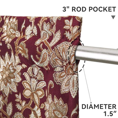 Loom and Mill Elegant Damask Floral Valances for Windows, Rusty Red,54"x18" - color: Rusty Red