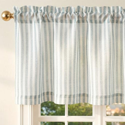 jinchan Linen Boxter Stripe Valances for Window 16 inch,Aqua Blue,1 Panel - color: Boxter Stripe | Aqua Blue on Linen, size: 50"W x 16"L (Pack of 1)