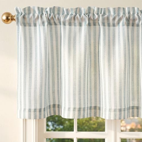 jinchan Linen Boxter Stripe Valances for Window 16 inch,Aqua Blue,1 Panel - color: Boxter Stripe | Aqua Blue on Linen, size: 50"W x 16"L (Pack of 1)