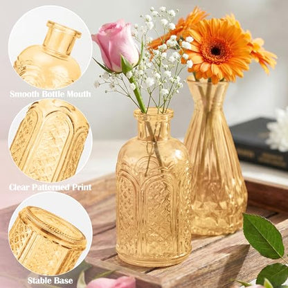 Glass Bud Vases in Bulk Small Mini Gold Vase for Flowers 17pc - color: Gold