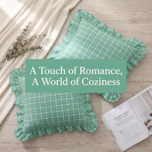 Mywinlle Mint Green Plaid Ruffle Throw Pillow Shams 18"x18" Set of 2 - color: Mint Green Plaid, size: 18" x 18" (Pack of 2)