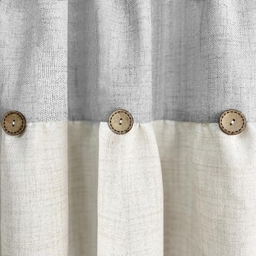 Farmhouse Boho Linen Button Valance for Kitchen Window Dining Room - color: Grey, size: 52"W x 20"L (Pack of 1)