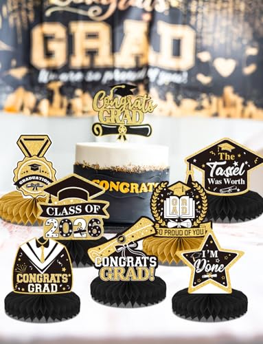 9Pcs Graduation Centerpieces for Tables 2026, Graduation Table Decorations - style: Black Graduation
