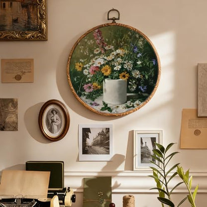 Funny Bathroom Wall Art Decor, Retro Dark Green Botanical Round Wall Art - color: flowers 0626