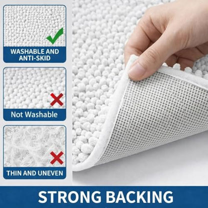 Bathroom Rugs Sets 2 Piece,Super Absorbent Chenille Bath Mats and U-Shaped Toilet Rug,Strong PVC Non Slip Backing,Microfiber Washable Dry Quickly Bath Mats for Bathroom(20"x32"+20"x20"U,White) - color: White