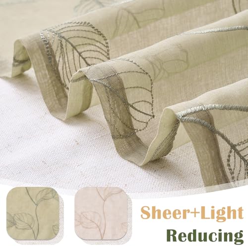 jinchan Linen Valance Curtain Green Sheer Leaf Embroidered 18 Inch 1 Panel - color: Leaf Sage Green