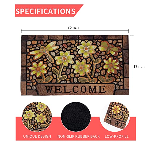 Durable Door Mat Welcome Mat Indoor Outdoor,17x30 Inch Heavy Duty Non-Slip Rubber Front Door Mat Outside Entrance Rug,Apply to Home High Traffic Area, Patio, Farmhouse，Entryway Floor Mats - size: 1'6" x 2'6" (Rectangular)