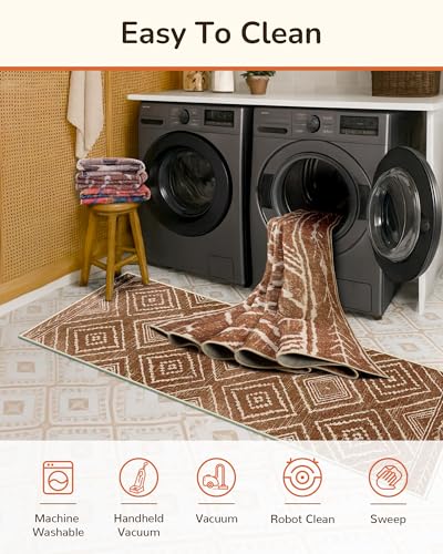 BESTSWEETIE 2'x8' Washable Area Rug for Living Room Runner Yellowbrown - color: Yellowbrown/Cream, size: 2' x 8' (Rectangular)