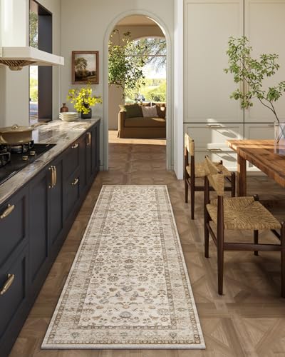 Washable Runners for Hallways Kitchen Rug: 2'x6' Kitchen Runner Stain Resistant Non Slip Low Pile Soft Carpet Runners for Hallways Bedroom Entryway Indoor Beside Bathroom Laundry Room - color: Beige White, size: 2' x 6' (Rectangular)