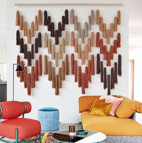 Macrame Wall Hanging Yarn Boho Handmade Wave Tassel Home Decor 47"W*39"L | For Bedroom Living Room Wall Art, Nursery Decor, Home Office Decoration, Farmhouse Style, Dorm Room Decor, Handmade Gift - color: Multi