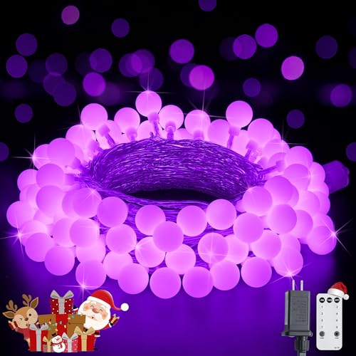 JMEXSUSS Connectable 100 LED Globe Purple Halloween Lights Indoor 8 Modes - color: Purple, size: 100 LED Plug