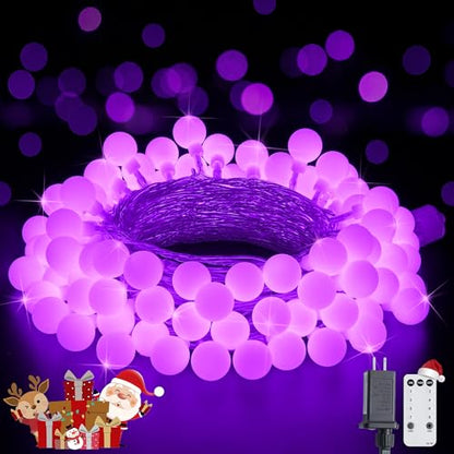 JMEXSUSS Connectable 100 LED Globe Purple Halloween Lights Indoor 8 Modes - color: Purple, size: 100 LED Plug