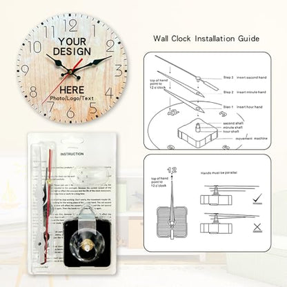 Custom Clock Customized Wall Clocks Personalized Your Photo Text Name Silent (10 12 inch), PVC, Dial Plate Optional (12 * 12in) - size: 12*12in