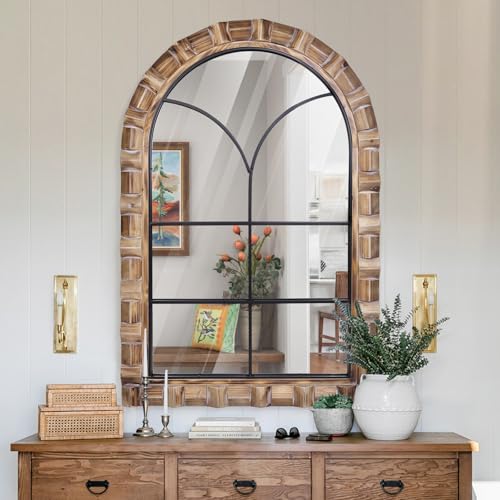 36x24 Inch Arched Window Pane Wall Mirror - color: E - Window - 36x24 in