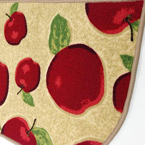 Half Round Skid Resistant Kitchen Mat Latex Backing Red Apple Area Rugs Machine Washable Half Cricle Doormat Bathroom Foot Pads Slice (1'6x2'6)