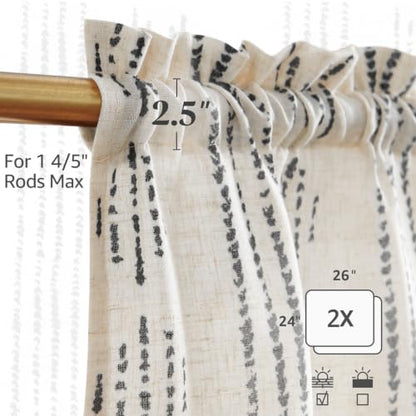 jinchan Linen Striped Tier Curtains for Kitchen Windows Black 26 x 24 inch - color: Boho Black | on Beige, size: 26"W x 24"L (Pack of 2)