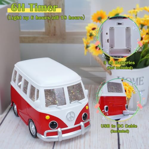 Bus Snow Globe with 6H Timer and Swirling Glitter, USB & Battery Powered, Night Light Snowglobes Statue for Home & Office, Gift Idea (Bus) - color: Bus