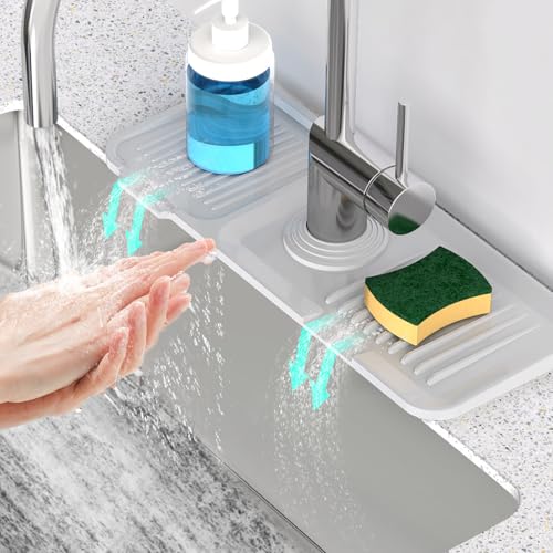 14.6'' Faucet Mat for Kitchen Sink [5°Slope Fast Self-draining] Kitchen Sink Splash Guard Silicone Kitchen Sink Faucet Mat Splash Guard for Kitchen Sink Area Faucet Guard Draining Mat Light Gray - color: Light Gray, size: 14.6" x 5.5"