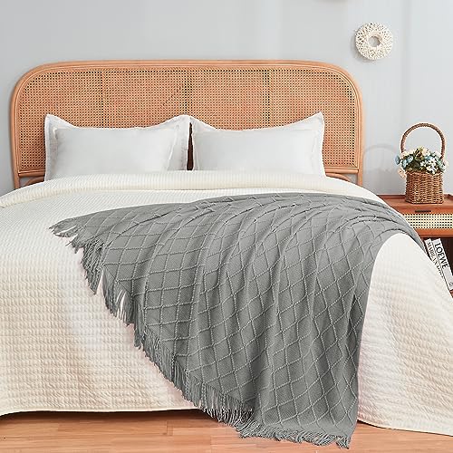 inhand Light Grey Knitted Throw Blanket for Couch and Bed, 50"x60" - color: Light Grey, size: 50"x60"